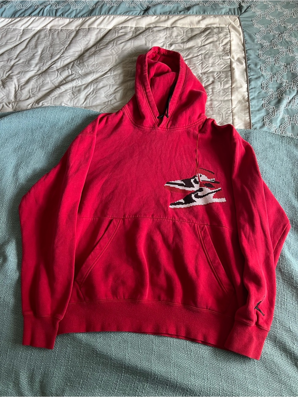 Jordan Jumpman Holiday Red Hooded Men's Sweater with Sneaker Intarsia